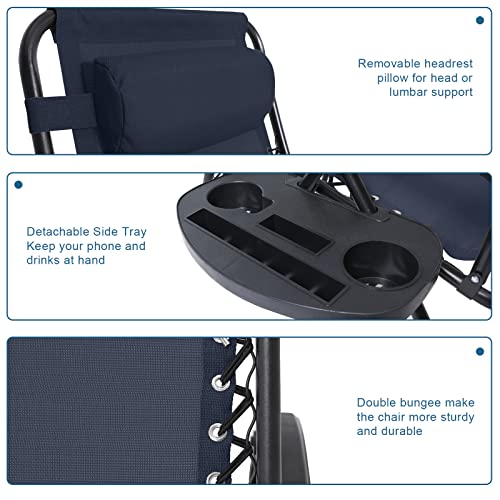 Abccanopy Zero Gravity Adjustable Reclining Patio Chair Lounge Chair With Removable Pillow And Cup Holder Tray, (Navy Blue) #TOP5