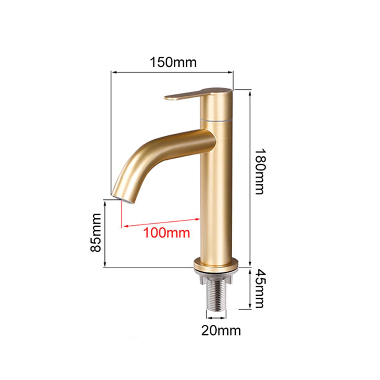 Grifo Monomando Lavabo Solo Agua Fria Oro Grifo Baño Lavabo de Acero Inoxidable,corto