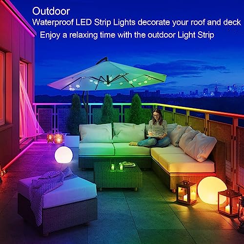 Image of LETIANPAI 200ft Outdoor LED Strip Lights Waterproof, IP68 Outside Led Light Strips with App and Remote,Music Sync RGB Exterior Rope Self Adhesive Back for Deck,Balcony,Pool