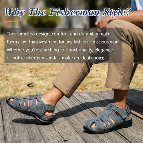 Mens Fisherman Leather Closed Toe Sandals Adjustable Comfortable Walking Dress Casual Sandalias Whith Memory Foam Summer Outdoor Athletic Grey2