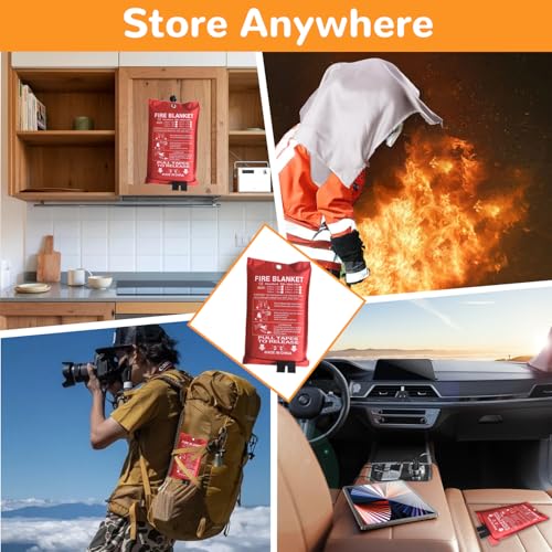 Image of Fiberglass Fire Blanket with Flame-Retardant Cotton Tapes,Emergency Fire Blankets for Home,Kitchen,Car,Hotel,47x71Inches, with Gloves,Safety Equipment Kitchen fire Extinguisher