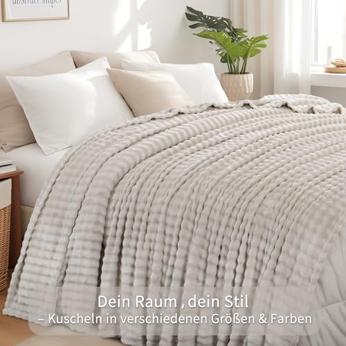 RUIKASI Bubble Decke Kuscheldecke Flauschig Beige - Weiche Sofadecke & Couchdecke 230x270 cm aus Plüsch… – Ansicht 5