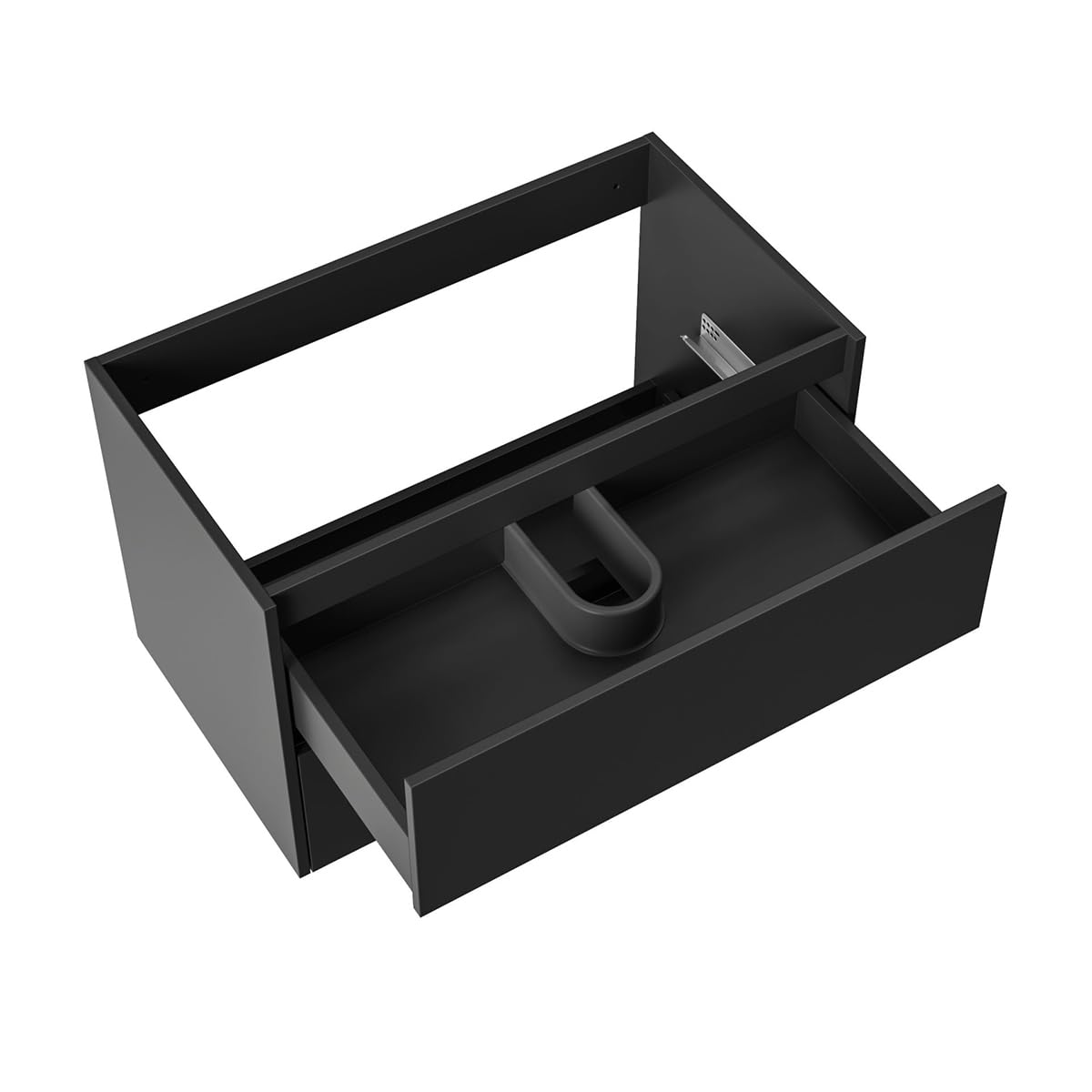Belvit Drava Waschbeckenunterschrank 80 cm, Waschtischunterschrank hängend, Badmöbel grifflos mit 2 Softclose-Schubladen, Siphonausschnitt, MDF, passend zur Serie, Mattschwarz