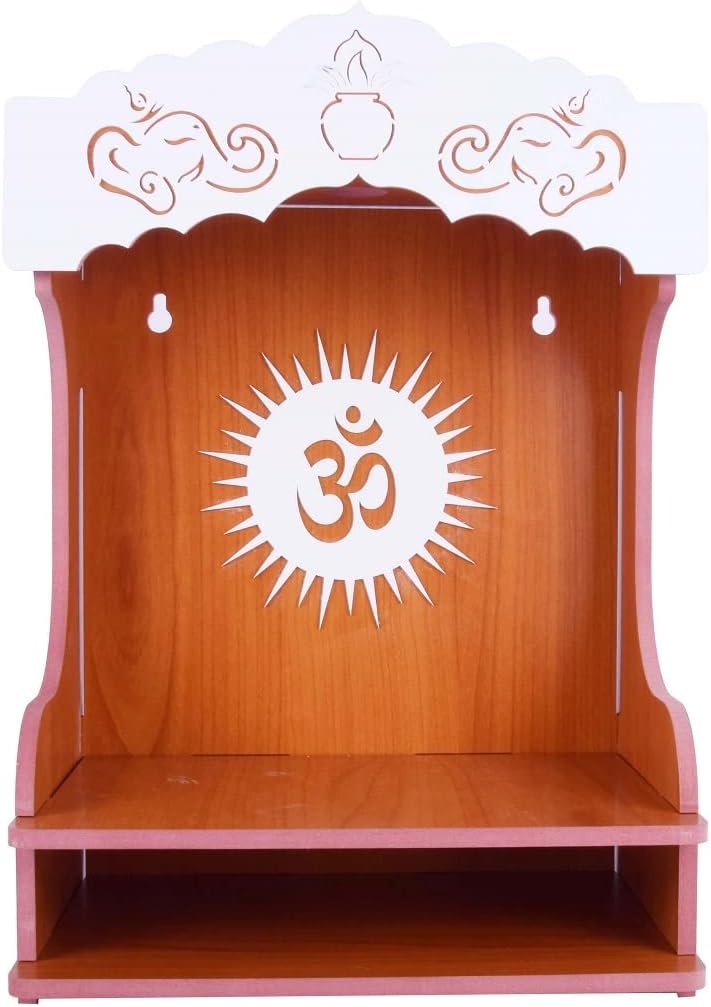 MDF Wooden Door Temple for Home Pooja | Decorative Mandir with Doors | Compact Wooden Temple for Office & House Decor (391)