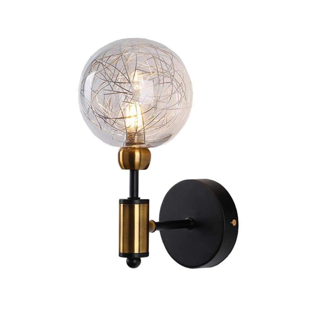IUokLU Wall Sconce Light Fixture 2PCS Corridor Lamp Retro Wrought Wall Lamp Glass Lampshade Suitable for Restaurant Aisle Wall Lamp(Black-1head)