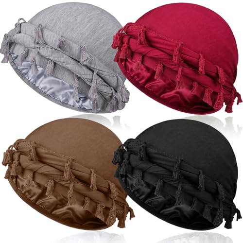 MLTUARG 4 Pieces Satin Lined Turban Silky Head Wraps for Men Mens Turban Head Scarf for Hair
