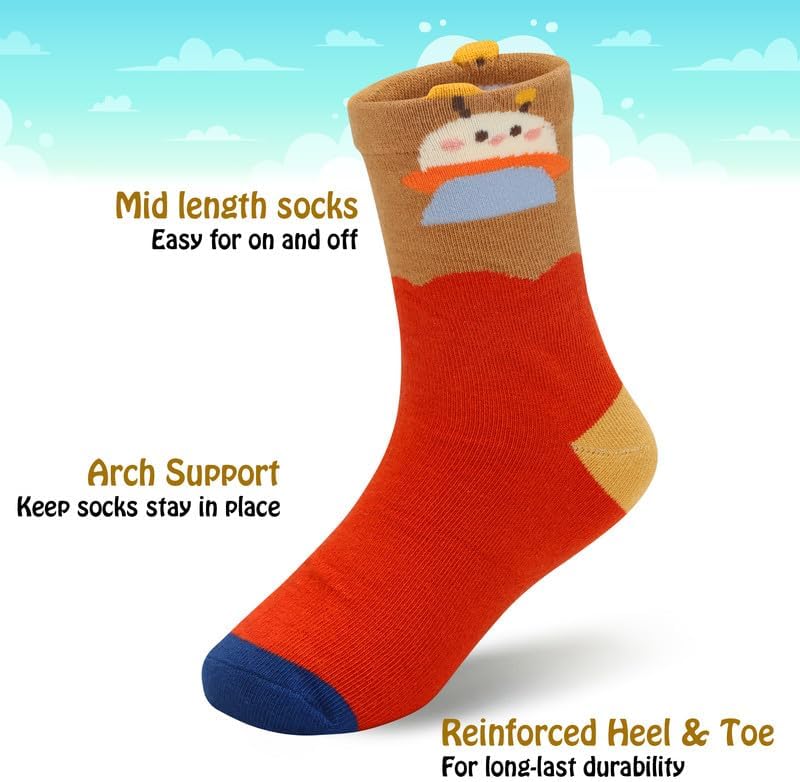 Padgene 10 Pairs Kids Boys Fun Novelty Socks Toddler None Slip Cotton Crew Dress Socks Cartoon Dinosaur Car Shark Stripes - Image 6