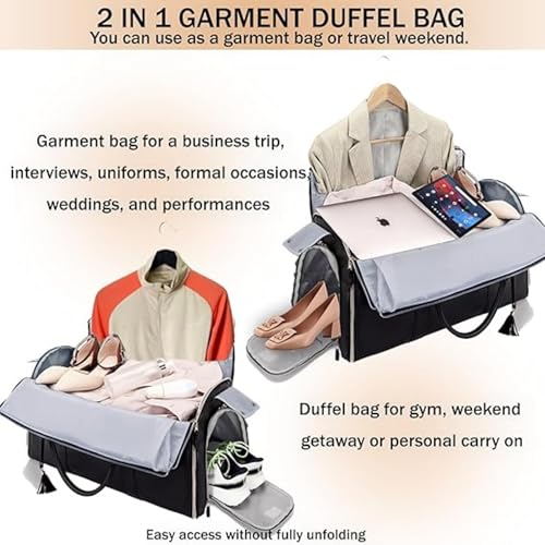 Image of FUOCO Convertible Garment Duffel Bag with Wheels | Large PU Leather Carry-On Trolley Bag for Men & Women | 2-in-1 Hanging Suit Travel Bag | Ideal for Business Trips & Weddings | 1-Year Warranty