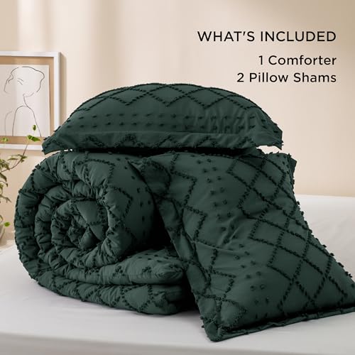 Image of Bedsure California King Comforter Set - Forest Green Comforter, Boho Tufted Bedding for Kids, 3 Pieces Farmhouse-Style Bed Set for All Seasons, Fluffy Soft Bedding with 2 Pillow Shams