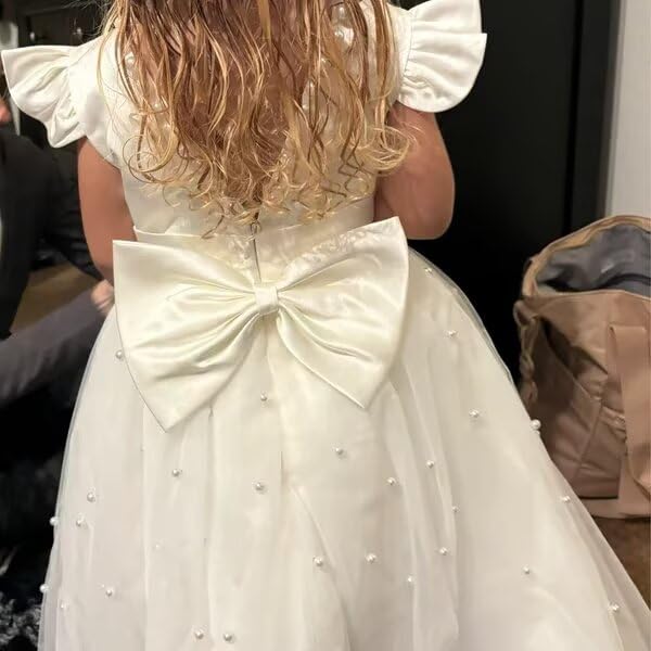 MCieloLuna 2025 Flower Girl Dress Cap Sleeve Pearls First Communion Dresses for Girls Toddler Tulle Wedding Party Gown4