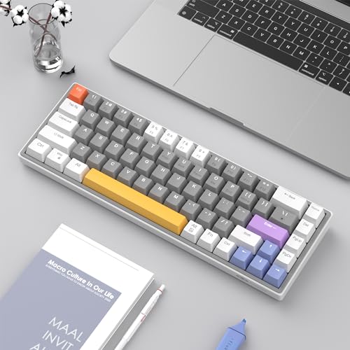 Image of MageGee 60% Mechanical Gaming Keyboard, 68 Keys Compact Blue LED Backlit Gaming Keyboards, SKY68 Wired Ergonomic Mini Office Keyboard for Windows PC Gamer (Yellow Switch, White & Gray)