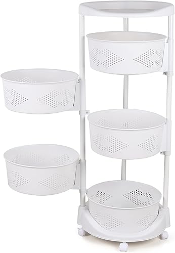 Miniatura 5 de Estante de almacenamiento de cocina redondo giratorio de múltiples capas, cesta de almacenamiento de frutas y verduras de 5 niveles, estante de
