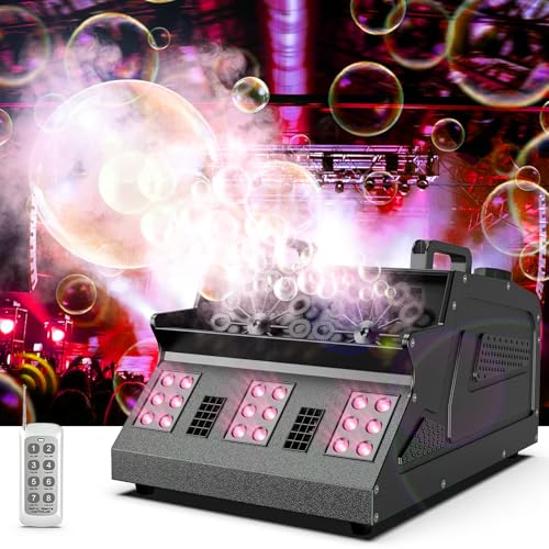 Máquina de humo con burbujas – 1500 W automático de burbujas con luces LED RGB para iluminación de escenario, fiesta, boda, Halloween, Navidad – Altura de humo de hasta 6 m