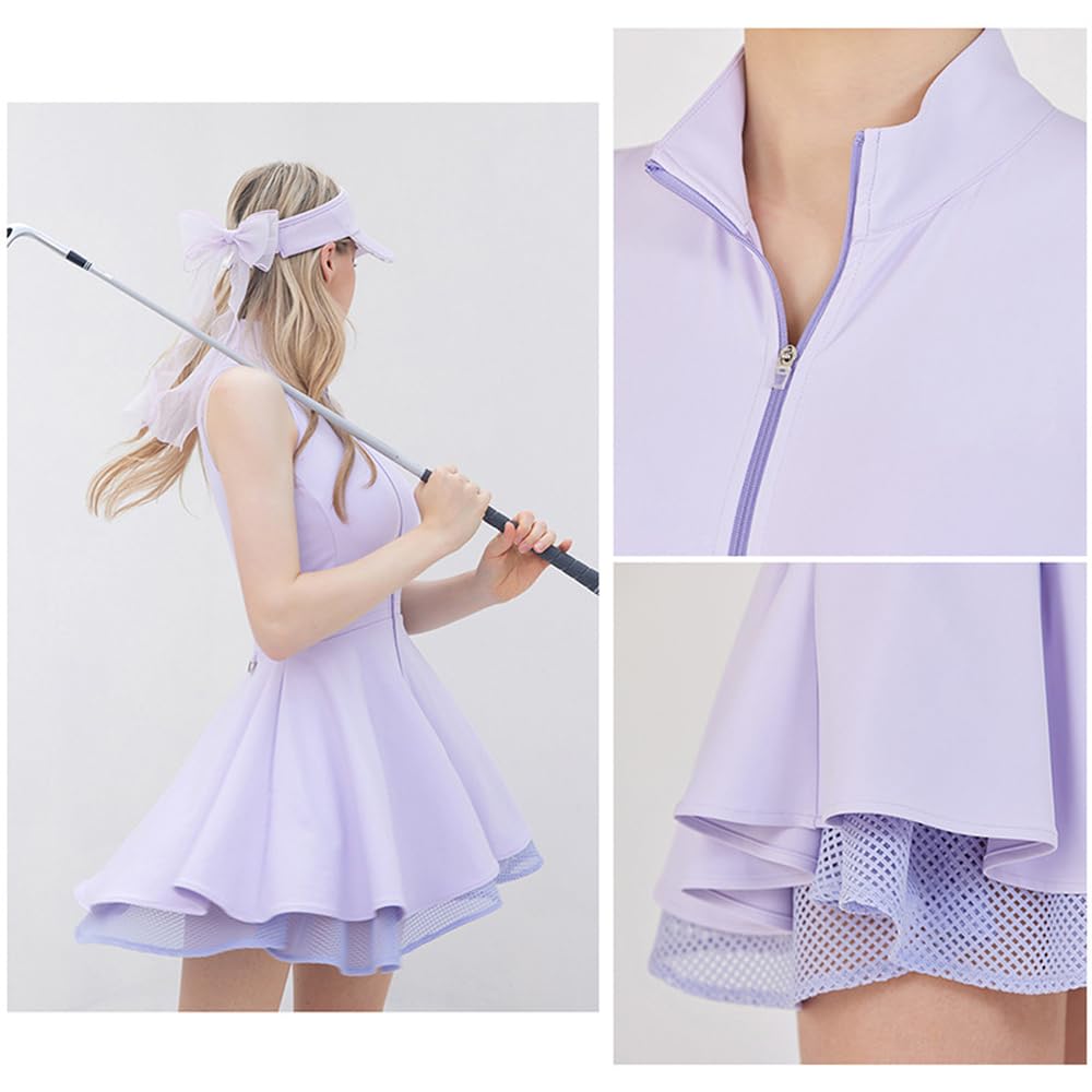 Damen-Tenniskleid mit integrierter Shorts, ärmelloses Fitnesskleid, atmungsaktiv, schnelltrocknend, Sportkleid, dehnbar, für Tennis, Golf, Fitness, Running