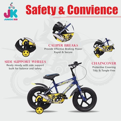 Image of JUNIOR KID BMX 14 Inch Kids Cycle with Rigid Suspension Side Wheels Ideal for 2 to 5 Years Boys and Girls Bicycle Navy