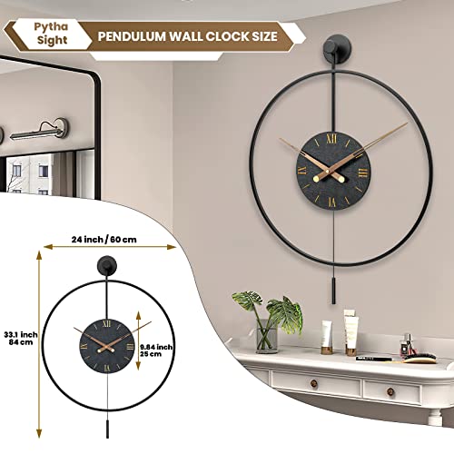 Image of Large Modern Wall Clock,Wall Clocks for Living Room Decor,Classical Silent Metal Minimalist Walnut Dial,Big Decorative Farmhouse Pendulum Wall Clock With Walnut Pointers for Office,Dining Room