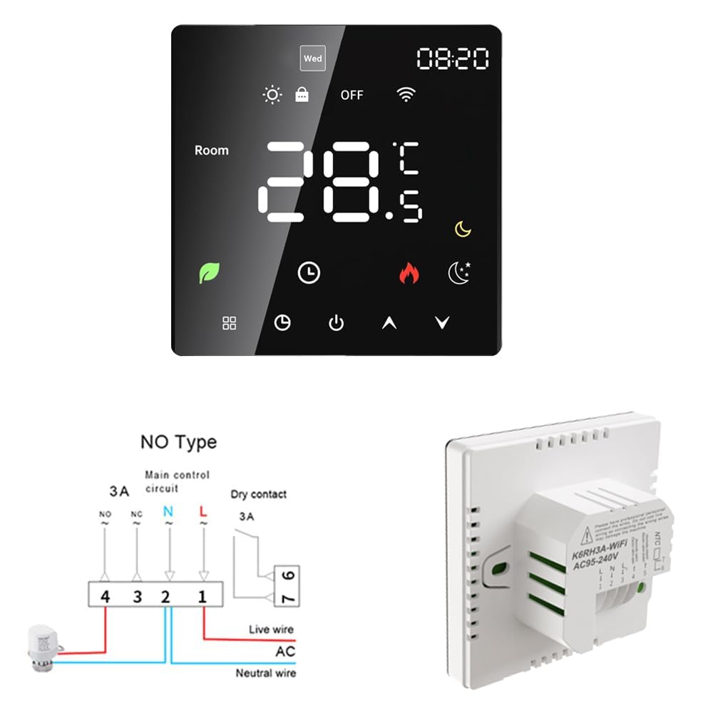 Termostato di riscaldamento a pavimento, termostato ambientale, termostato di riscaldamento, elettrico intelligente, WiFi, touch screen, controllo tramite (riscaldamento dell'acqua