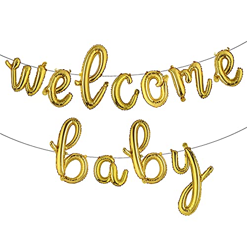 WELCOME BABY Letter foil Balloons Children Party Decoration Birthday Party Balloons Inflatable Balloon Baby Shower Birthday Party Gender Reveal Party (L WELCOME BABY Gold)