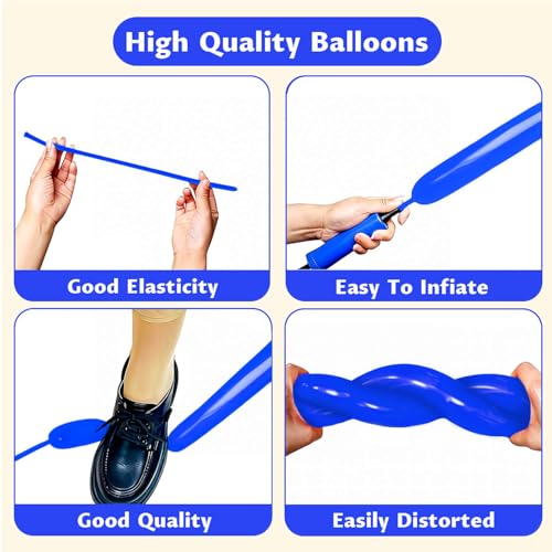 Image of 260 Blue Long Balloons for Balloon Garland Thickening Skinny Latex Twisting Animals Modeling Christmas Birthday Wedding Party Festival Decorations 100pcs