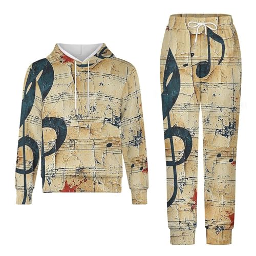 Boys' Girl's Sweatshirt Set 2 Piece Pullover Hoodie Jogger Sweatpants Pants, Musical Notes Music Themed Vintage4