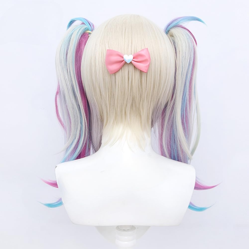 TO KU TOO YUO Game Cosplay Wig  Ombre Colorful Double Ponytails Straight With Bangs Synthetic for Women Heat Resistant Cosplay Hair 45 CM