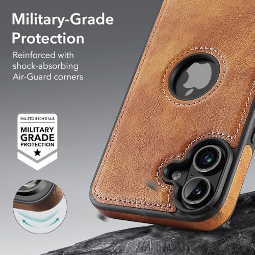 Image of MOBILOVE PU Leather Flexible Soft Logo View Back Case Cover Comes with Camera & Screen Protection for | iPhone 16 (Brown)