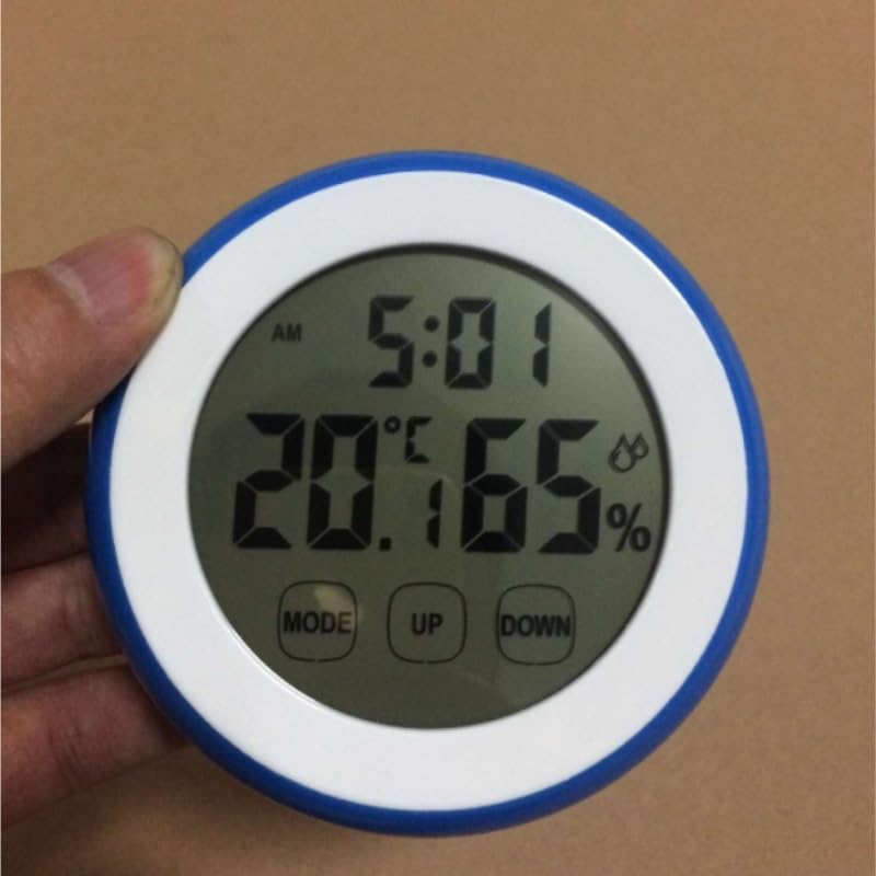 Round Touch Screen Temperature Humidity Meter with Clock Alarm for Household Use