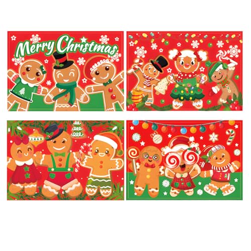 4 Pezzi Tovagliette Natalizie in Lino, Omino di Pan di Zenzero Originale Tovagliettes, Lavabile Stagionale Tovagliette per Natale, Feste di Natale Interna Tavolo Cucina Domestica Decorazione, 45x30cm