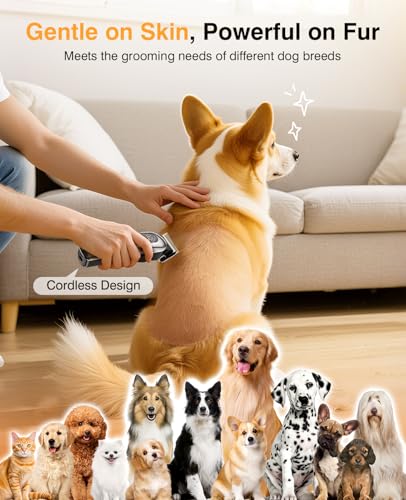 Image of Dog Clippers for Grooming, Dog Grooming Kit for Heavy Thick Hair, Low Noise Cordless Pet Hair Trimmer with Stainless Steel Blade, Professional Rechargeable Hair Trimmer for Dogs and Cats M-Sliver