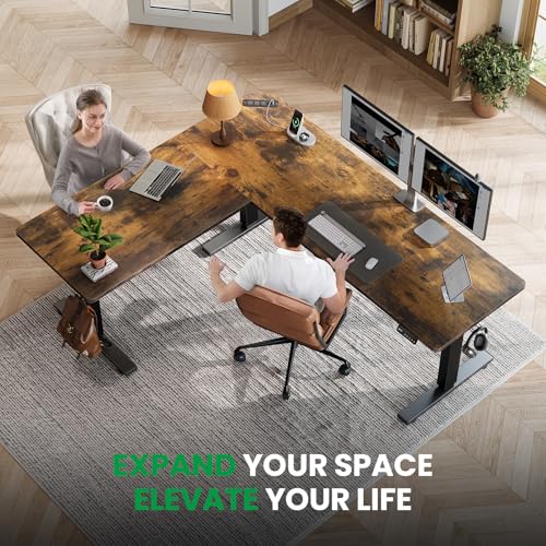 Image of SIAGO L-Shaped Standing Desk - 75 x 63 Inch Adjustable Corner Standing Desk with Charging Station - L Shape Sit Stand Table with Memory Controller, Splice Board for Home Office
