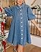 LifeShe Women Short Puff Sleeve Denim Dress Babydoll Mini Dress Casual Flowy Swing Jean Dresses Blue