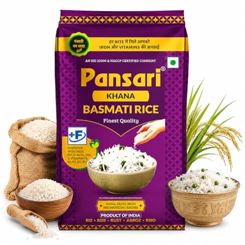 Image of Pansari Khana Basmati Rice 5 Kg With Biryani Masala- Great Taste and Mesmerizing Aroma - Long Grain, Naturally Aged (2-Years), Fortified with Iron and Vitamins - Ideal for Biryani, Pulao, and Everyday Meals