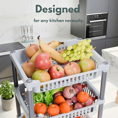 Image of MATIC HOUSEWARE 4-Layer Multipurpose Rack Stand | Durable Plastic Storage Organizer for Vegetables, Fruits, Pantry Items & Home Essentials | Space-Saving Free-Standing Shelf for Home & Kichen (Grey)