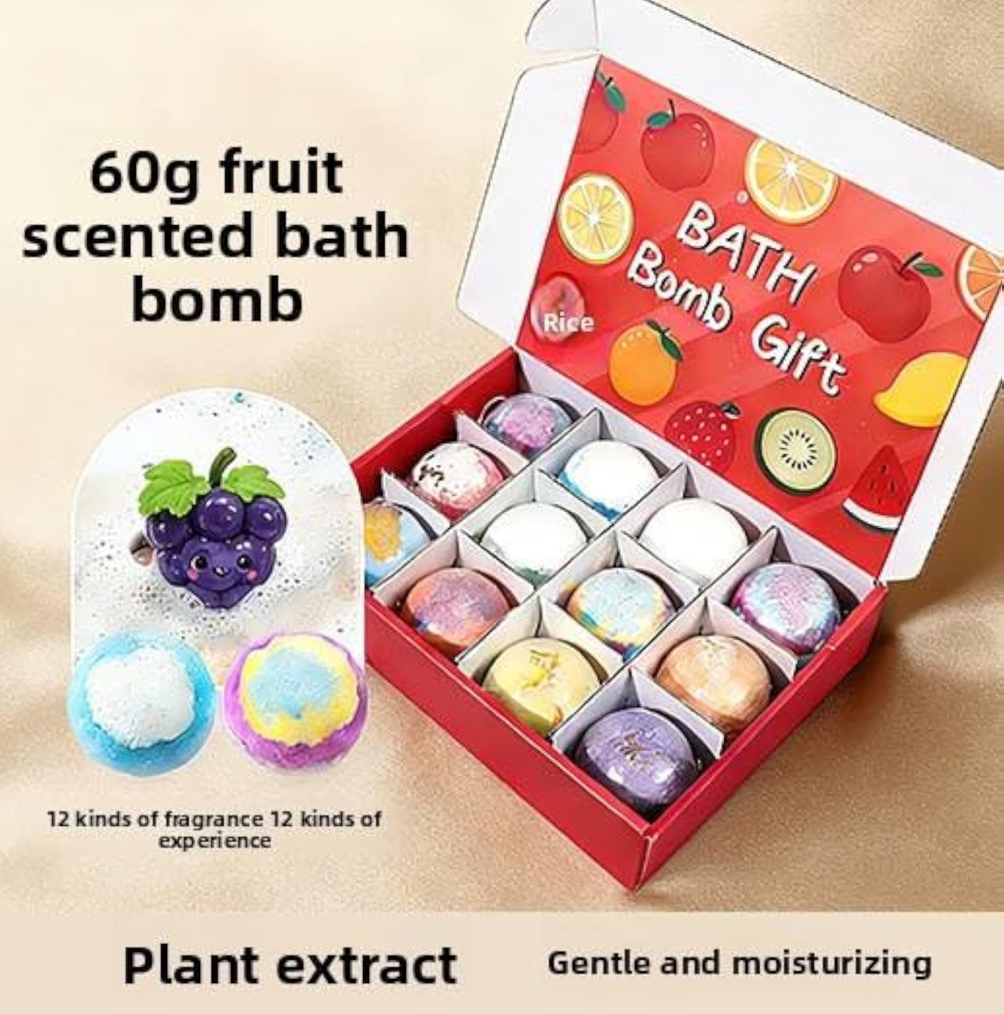 2Pcs Colorful Fruit & Ocean Themed Bath Bomb Gift Set