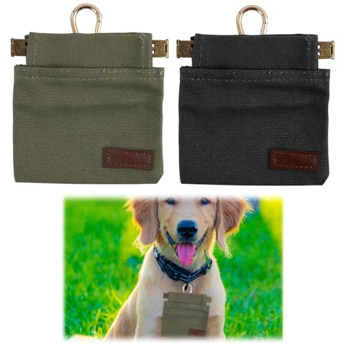 JXRSKJ 2PCS Sac à Friandise pour Chien Dressage, Pochette de Dressage Légère et Résistante à l’Eau, Sac Auto-Serrant avec Mousqueton pour Promenade,...