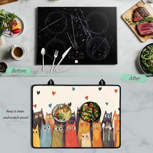 Image of Poceacles Stove Cover for Glass Top Stovestop, Induction Electric Stove Cover Protector Oil Resistant Heat Resistant Washer Dryer Top Mat, 29 inch x 21 inch, Cute Cat Heart-shaped Pattern Beige