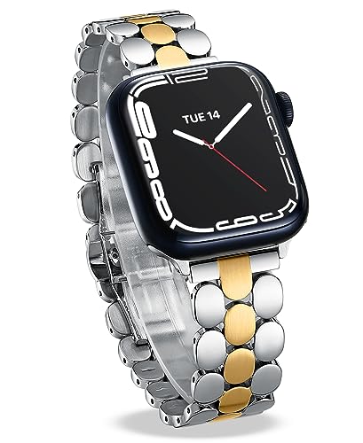 Dressy Two-Tone Bands for Apple Watch 40mm 41mm 42mm 38mm 44mm 45mm 46mm 49mm, Stainless Band for...