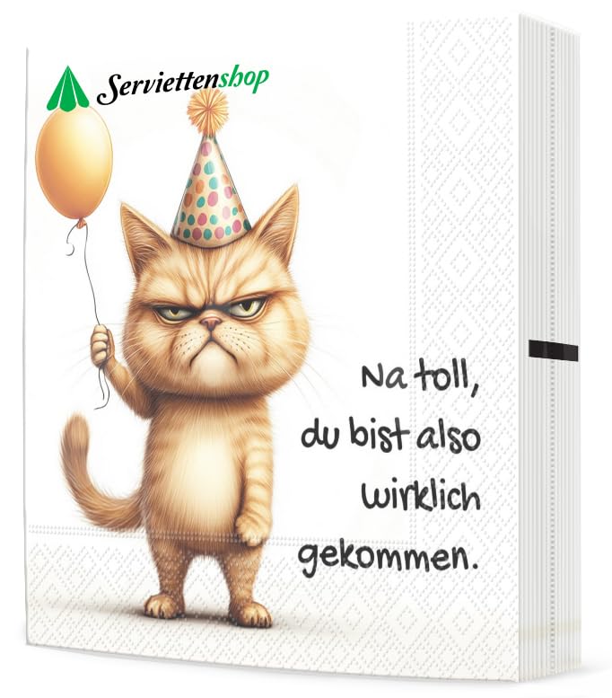 20 Servietten Geburtstag Party-Katze als Tischdeko. Papierservietten mit Motiv Spruch lustig witzig Geburtstag Feier Fest Kinder Erwachsene Familie Freunde. Auch für Serviettentechnik 33x33cm