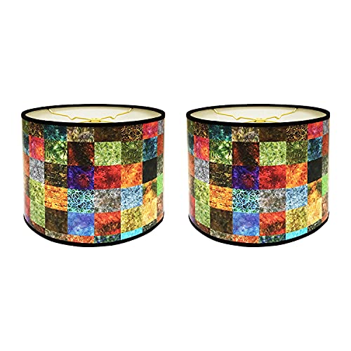 Image of Royal Designs, Inc. Trendy Decorative Handmade Drum Shade, Made in USA, 10in, HBC-8008-10-2, Square Patchwork - 2 Pk
