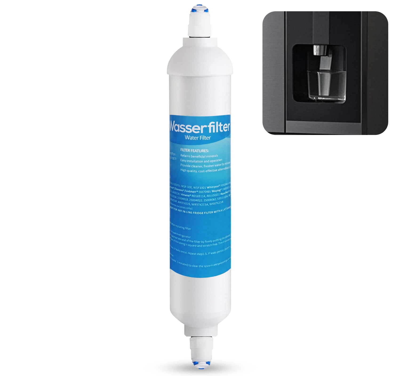 ilauke Wasserfilter Kühlschrank Kompatibel mit Samsung Aqua Pure Plus LG AEG Ersatz Externer Kühlschrank Wasser Filter mit 2x 1/4"Universal Anschlussset