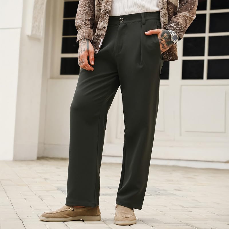 Image of CAHOOT Men's Trousers | Mid-Rise, Straight Hem, Button Closure, Straight-Fit | Solid Plain | Polyester Blend Trouser for Casual Wear