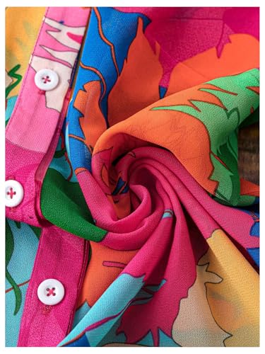 SweatyRocks Women's Floral Print Button Down Blouses Puff Short Sleeve Boho Vacation Shirts4