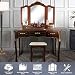 Vanity Beauty Station,Large Tri-Folding Necklace Hooked Mirrors,6 Organization 7 Drawers Makeup Dress Table with Cushioned Stool Set - Espresso