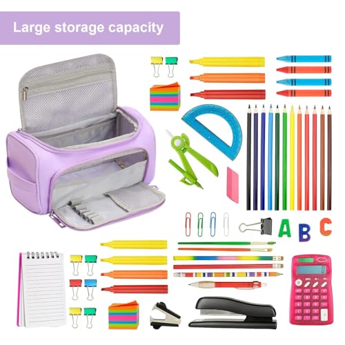 Image of Invite Enterprise Large Capacity Pencil Case High Large Storage Pouch Marker Pen Case Travel Simple Stationery Bag School College Office Organizer for Teens Girls Adults Student (Purple)