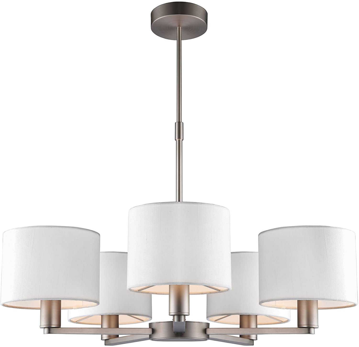 Anson Lighting Donovan Nickel Plate And Vintage White Faux Silk Shade 5 Light Ceiling Pendant from B&Q