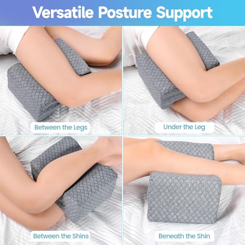 Image of CloudBliss Knee Pillow for Side Sleepers - Cooling Leg Pillow for Side Sleeping, Memory Foam Knee Pillow for Hip Pain, Lower Back Pain, Sciatica Pain, Knee Wedge Pillow with Contour Design,Grey
