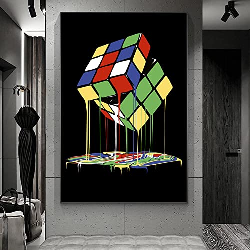Affiche abstraite Rubik Cube KEBIA 80x110 cm peinture sur toile moderne pour decoration salon