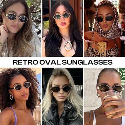 SODQW Retro Oval Sunglasses for Women, 90s Vintage Designer Ladies Shades Trendy Fashion Sun Glasses2