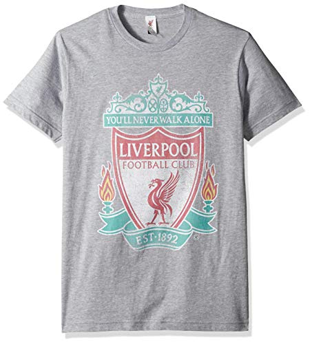 Fifth Sun Young Men’s Official Liverpool FC Full Color Logo Men's Tee Shirt, Gray//Premium Heather, Large