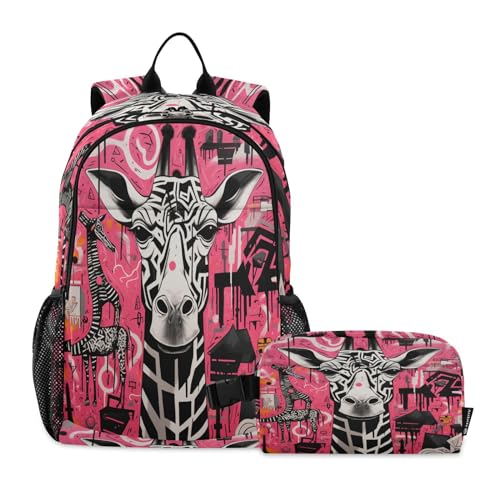 Sac à dos girafe art doodle et sac à déjeuner pour sorties scolaires